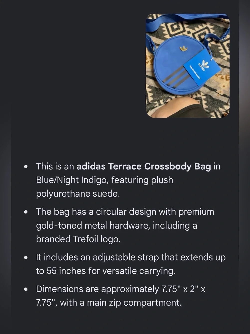 adidas NWT Royal Blue Round Crossbody Messenger Bag with Black Stripe